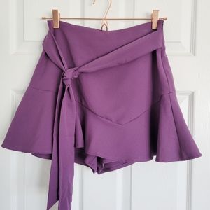 Zara Purple Tie Waist Ruffle Hem Skort